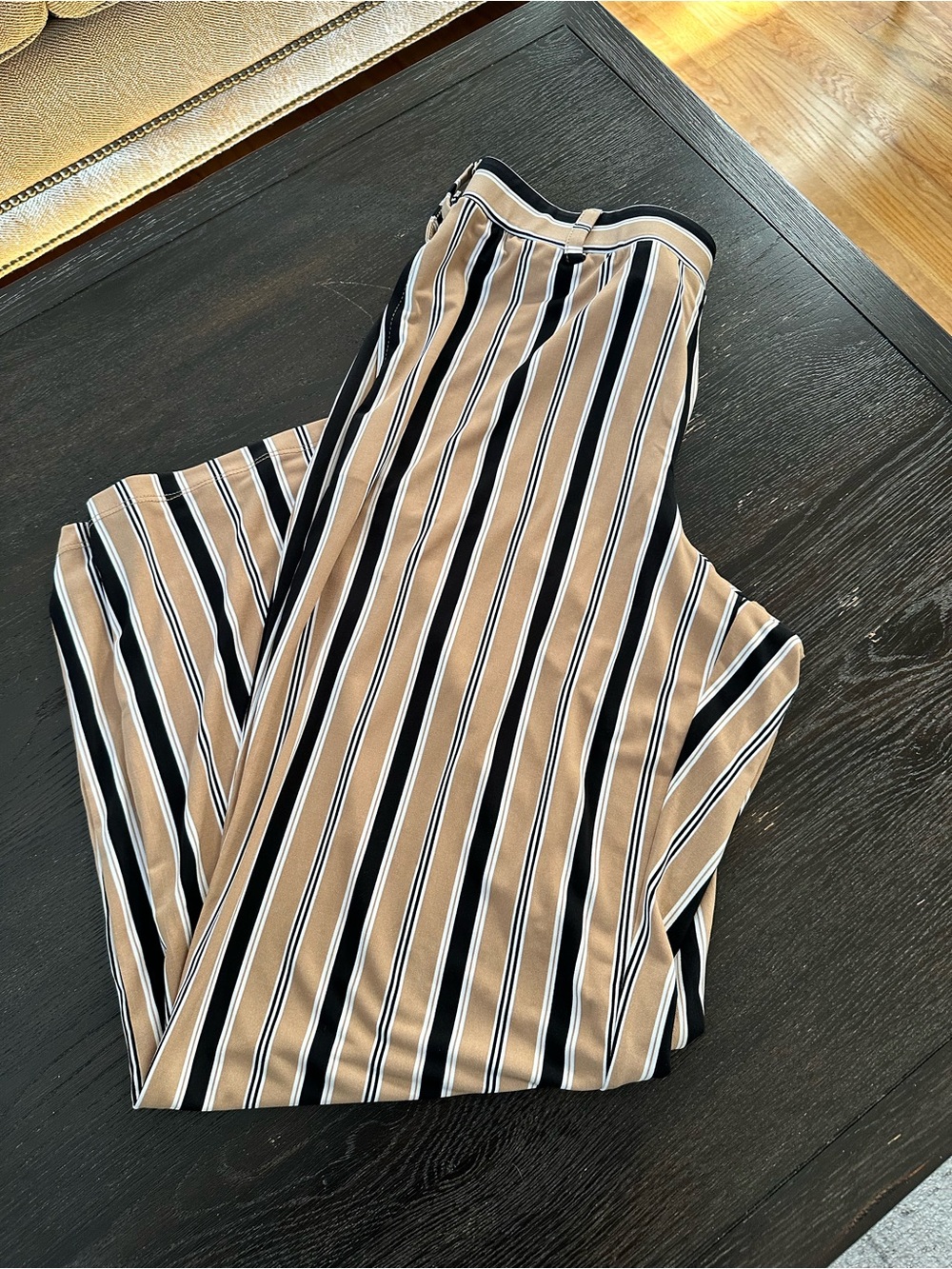 Susan Graver Black, Tan & White Vertical Stripe Trousers